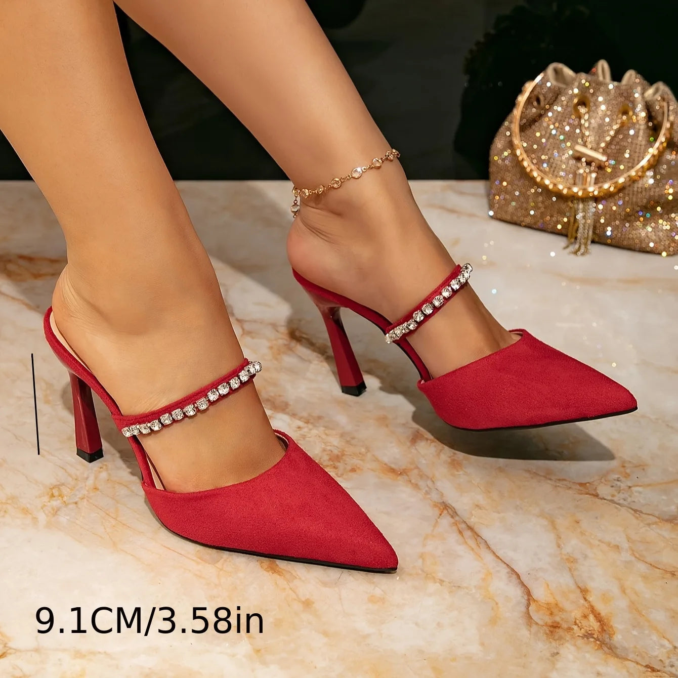 QLFashion Womens High-heeled Sandals Red Fine Fashion Flash Pointed Sexy Simple Shoes