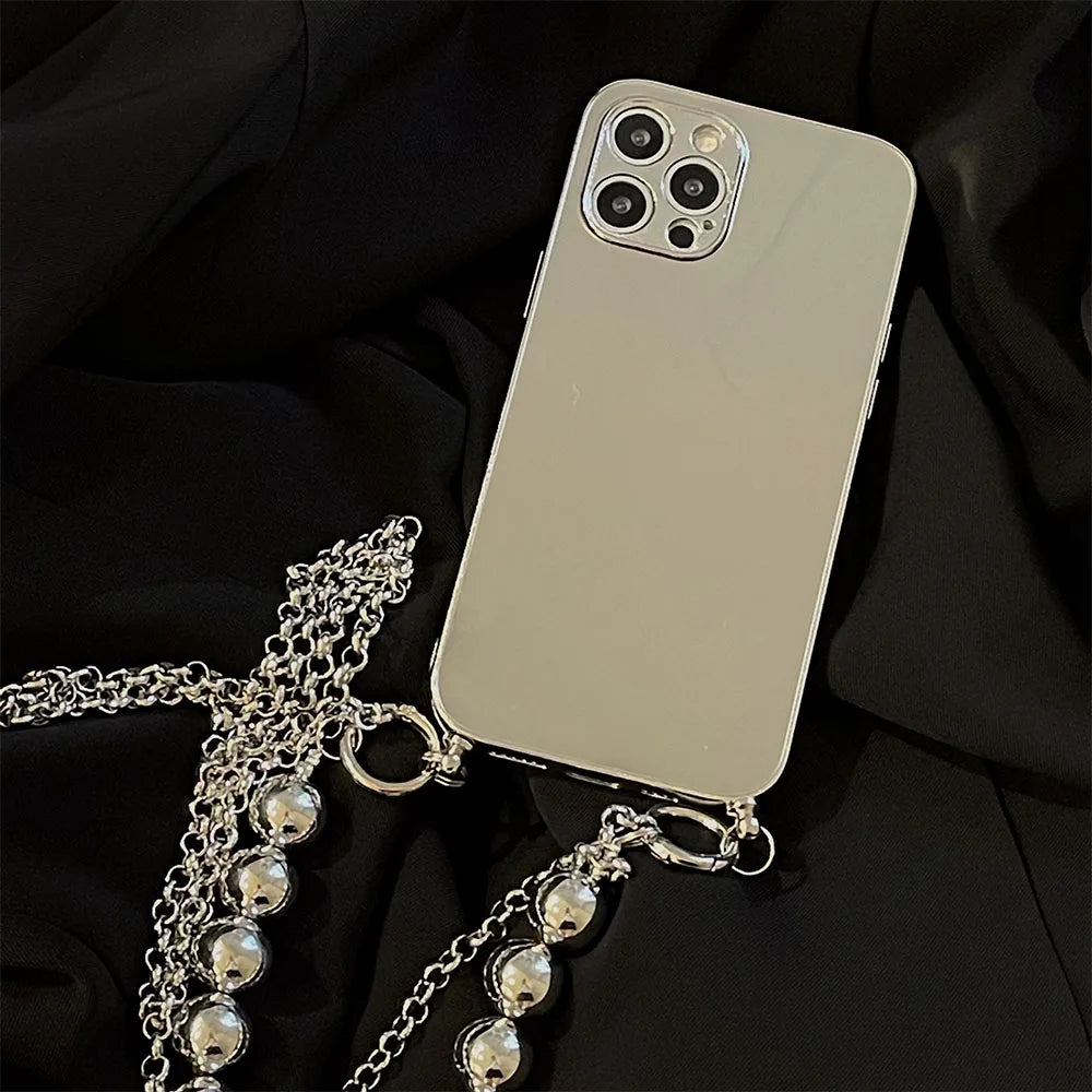 Funda de teléfono de espejo de maquillaje de lujo para iPhone 13, 12, 11, 14 Pro Max, XS, X, XR, 7, 8 plus, SE, collar cruzado, cordón, cordón, cubierta de cuerda