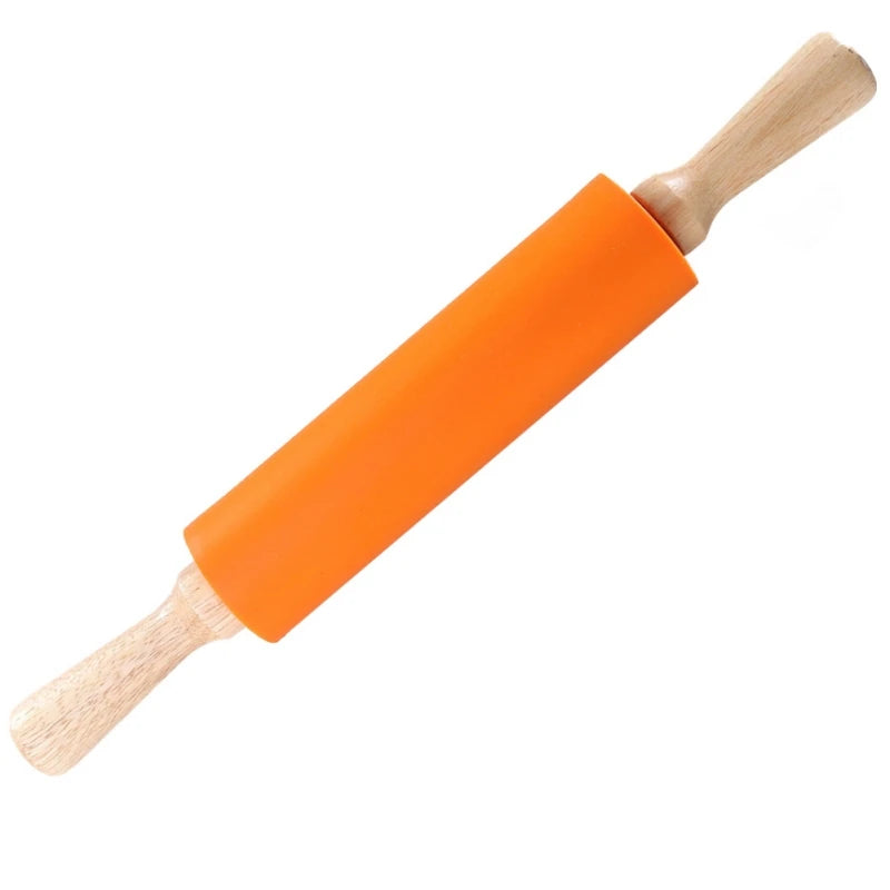 Rodillo de silicona antiadherente con mango de madera, rodillo de harina para masa de repostería, herramienta de cocina para Pasta, masa para galletas