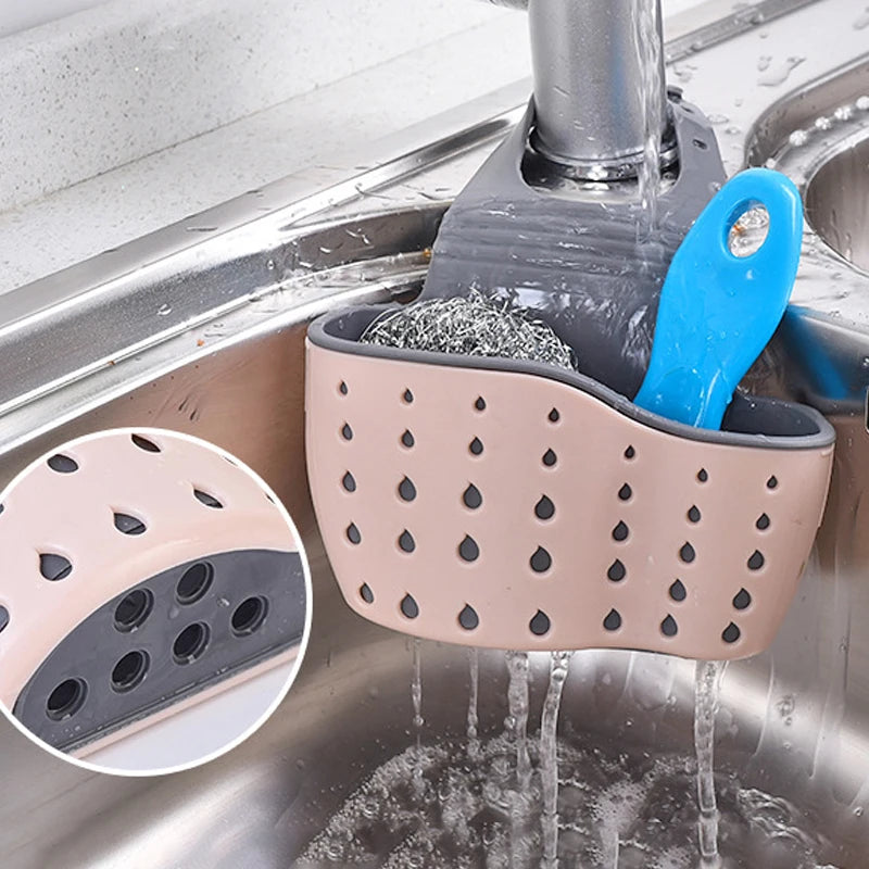 Soporte para fregadero de cocina, escurridor colgante, estante ajustable para esponja y jabón, organizador, soporte para grifo de baño, accesorios de cocina