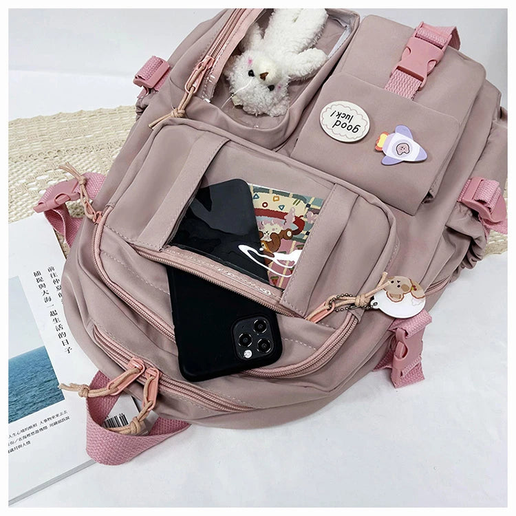 Mochila escolar de gran capacidad para niñas, bolso de mano para estudiantes, Kawaii, Patchwork