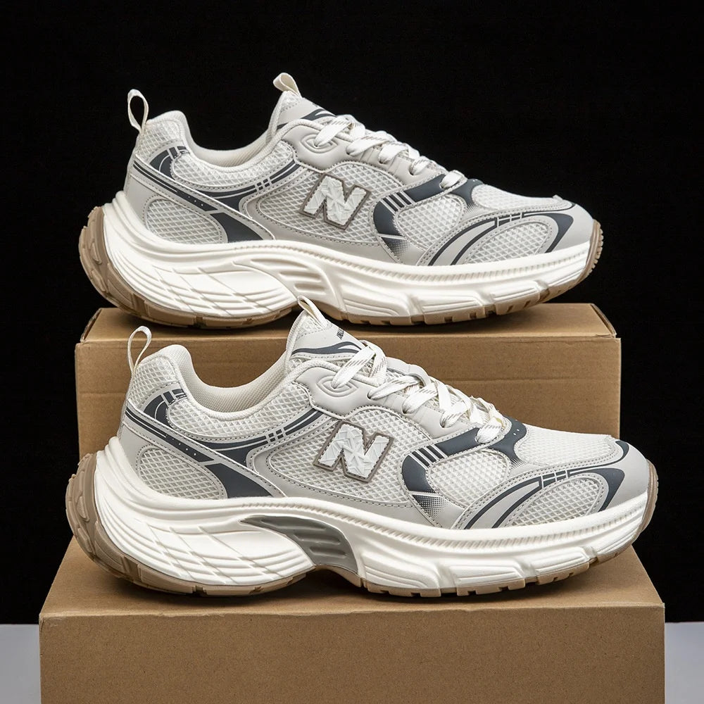 2025 New Dad Shoes Sports Casual Mesh Solid Spring Super Elastic Thick Sole Height Increasing Breathable Couple Running Shoes