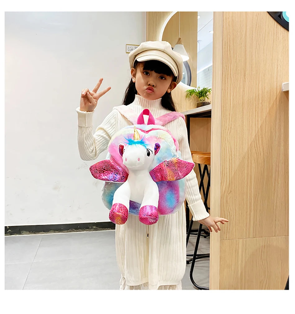 Mochila escolar de dibujos animados de unicornios para niñas, morral 3D de piel de viaje, bonito, regalo para niños