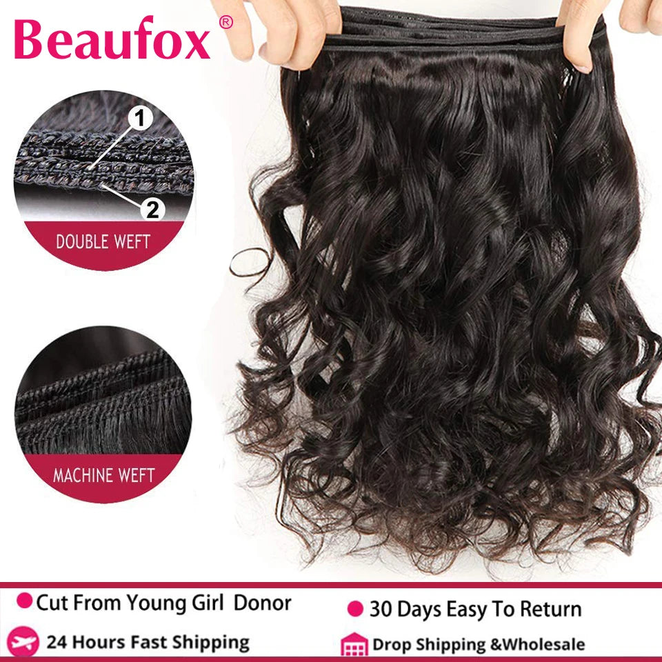   Beaufox-extensiones de cabello humano ondulado suelto, extensiones de pelo ondulado peruano sin procesar, cabello humano ondulado suelto, 1/3/4 mechones, ofertas de trama