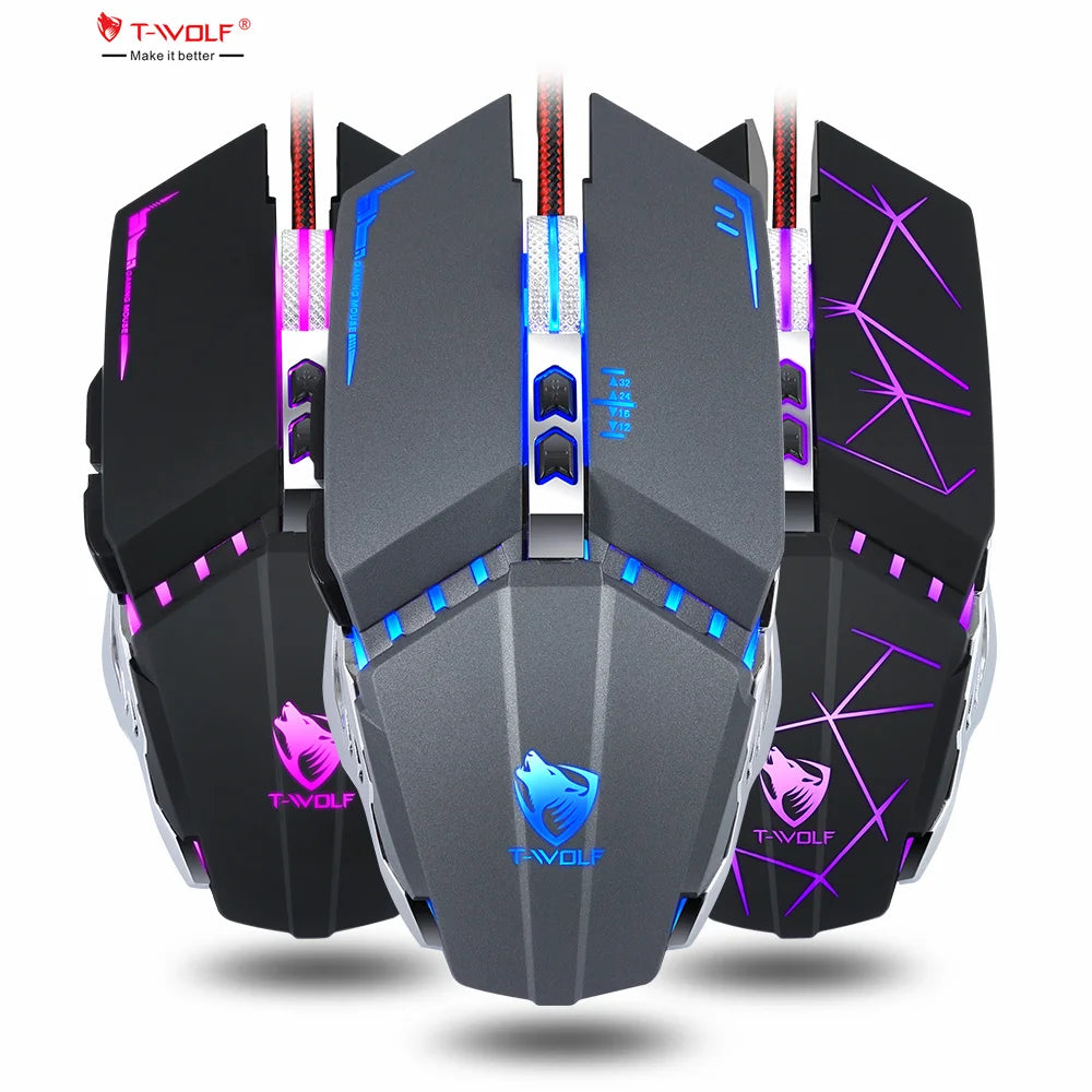 E-sport RGB Wired Mouse LED Optical USB 7D Macro Programming Mechanical Gaming Mouse 6400DPI Mouse for Computer