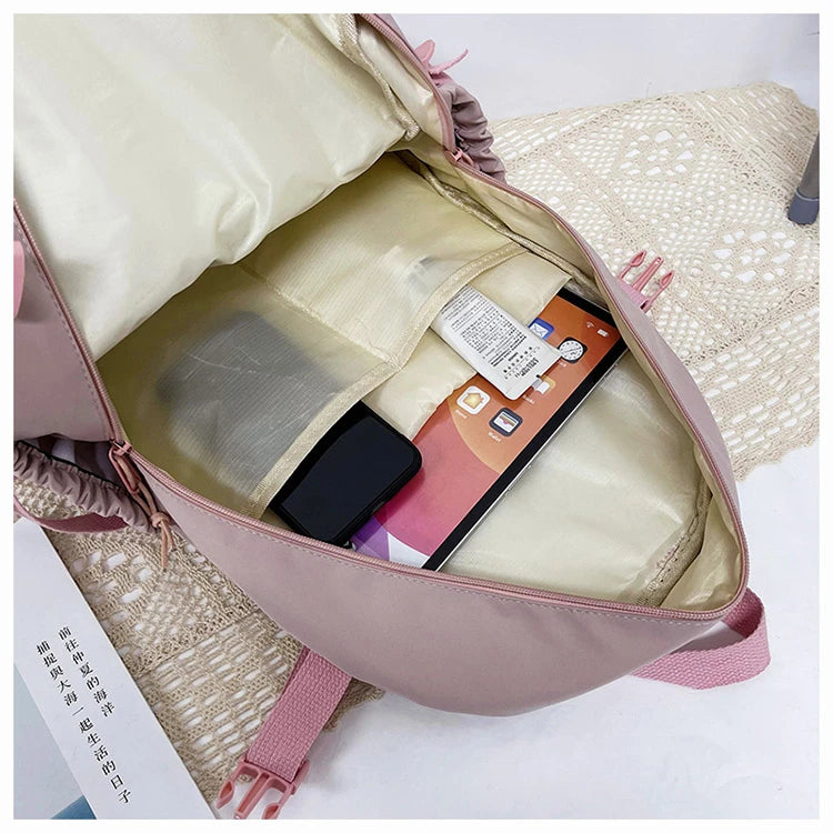 Mochila escolar de gran capacidad para niñas, bolso de mano para estudiantes, Kawaii, Patchwork