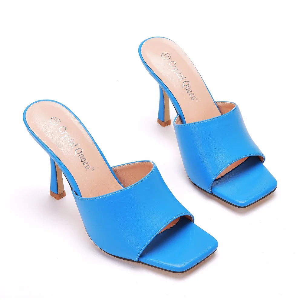 New Women's Adult 9cm square Toe High Heeled Sandals slippers Wine Glass Heel Temperament Pearl Beaded Women's Shoes Fish Mouth