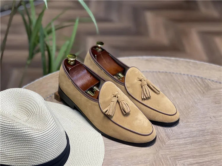 Italian Vintage Velvet Shoes Loafers for Men Genuine Cow Suede Leather Slip-On Boat Casual Shoes