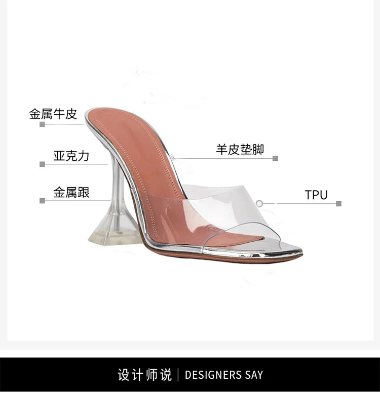 Zapatillas de tacón de aguja para mujer, sandalias transparentes con punta abierta, de cristal, 2021