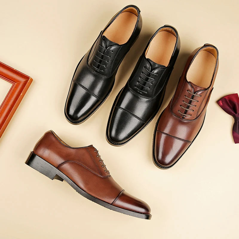 Trendy Men's Oxford Casual Dress Shoes Breathable Genuine Leather Pointed for Formal Party Office Career for Autumn Winter