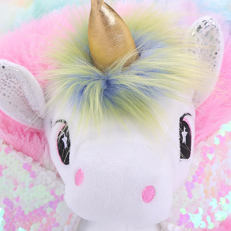 Mochila escolar de dibujos animados de unicornios para niñas, morral 3D de piel de viaje, bonito, regalo para niños