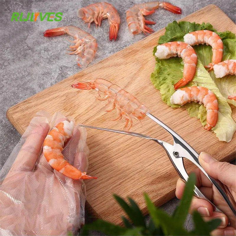 Pelador de camarones de acero inoxidable, cuchillo de pesca para camarones, removedor de cáscara de langosta, dispositivo de pelado, herramientas de cocina para mariscos
