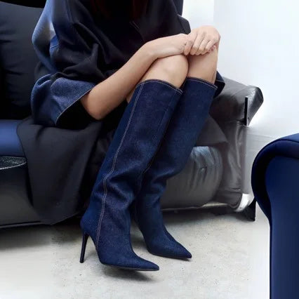 Denim Blue Jeans New Style Botas De Dama Winter and Fall Shoes Knee High Women's Boots