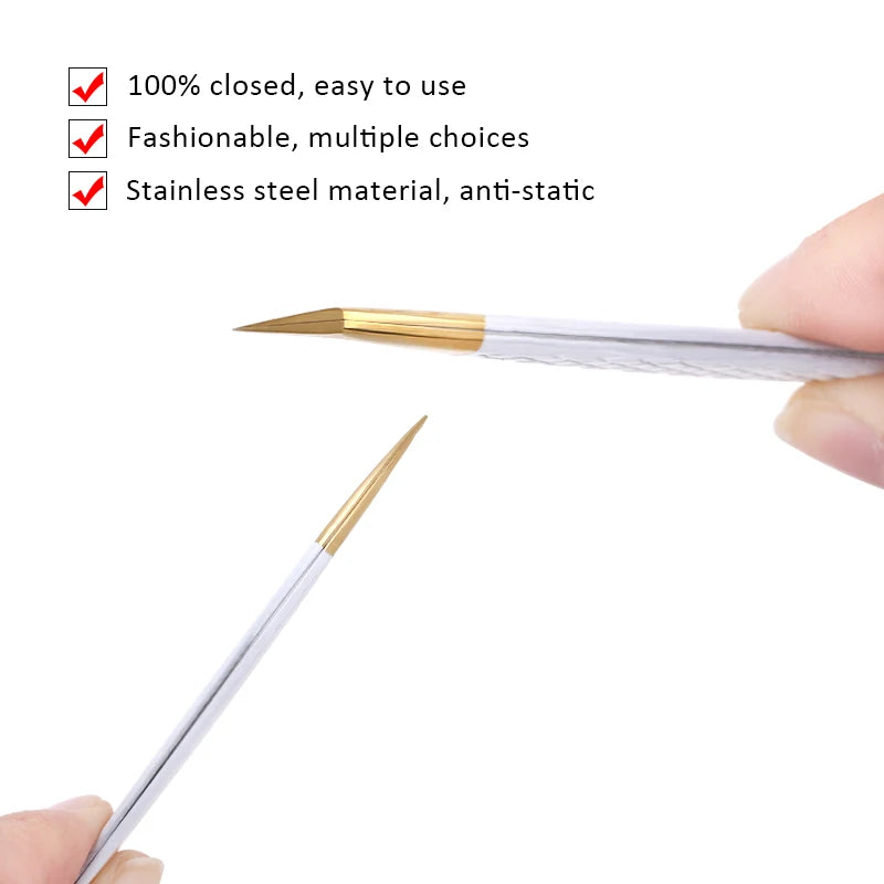 Pinzas de Precisión Antiestáticas de Acero Inoxidable Blanco-Dorado para Extensión de Pestañas, Juego de Herramientas de Maquillaje y Belleza para Cejas