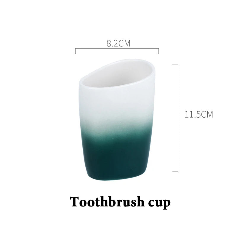 Juegos de accesorios de baño de cerámica, dispensador de loción gradiente, botella de bomba, soporte para cepillo de dientes, taza de enjuague bucal, jabón, herramientas de lavado de platos