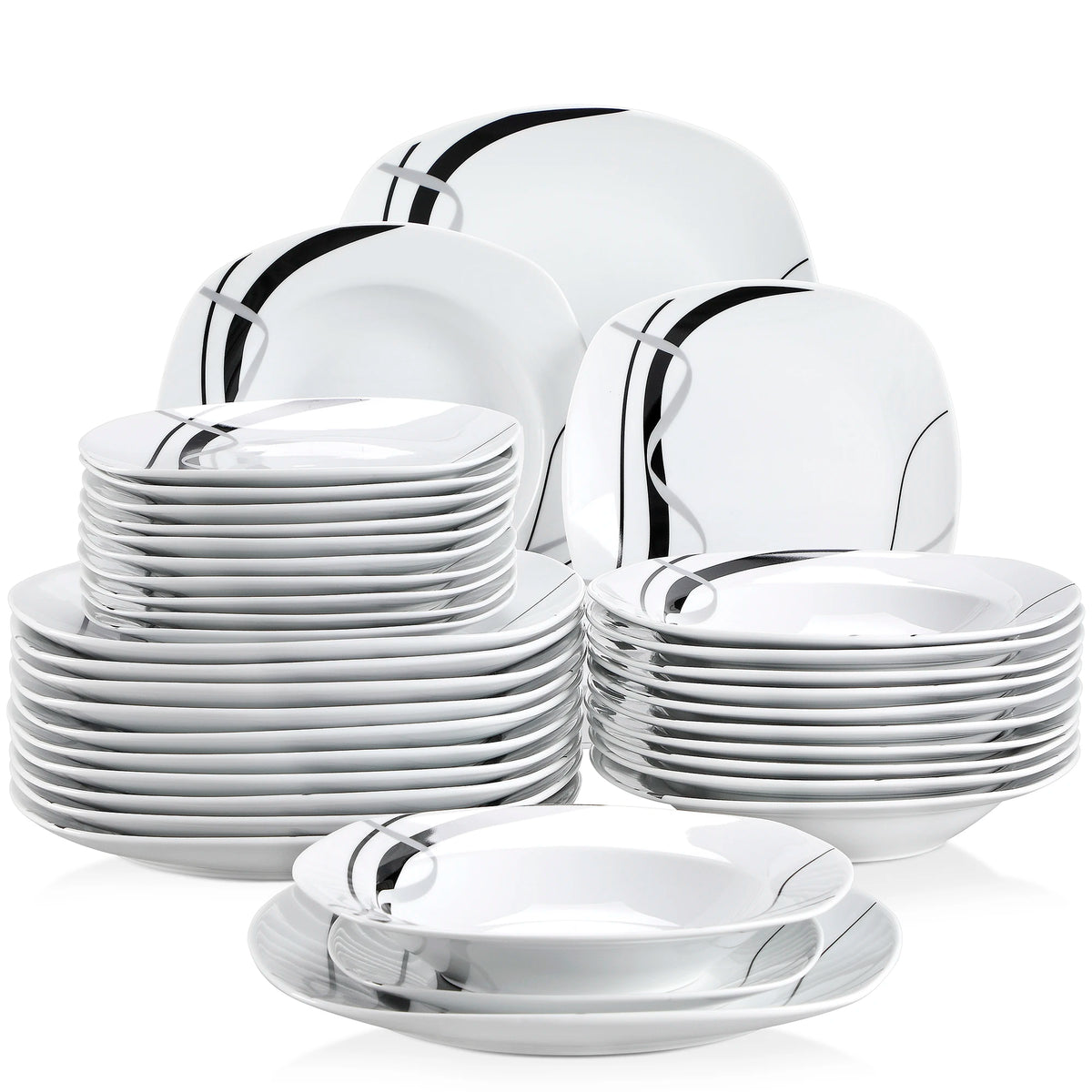 VEWEET FIONA-vajilla de cerámica de línea negra, juego de platos de cocina con plato de cena, postre, plato de sopa, 18/36 piezas