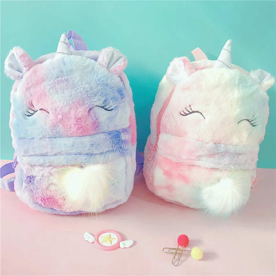Mochila escolar de dibujos animados de unicornios para niñas, morral 3D de piel de viaje, bonito, regalo para niños