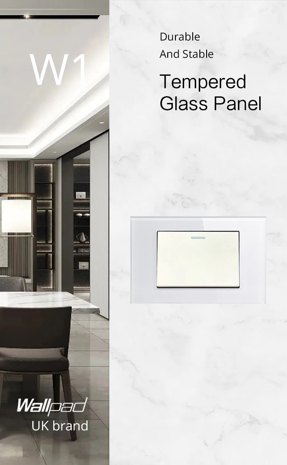 Wallpad Panel de vidrio templado blanco interruptor de luz de pared UE Reino Unido italiano Chile enchufe botón basculante 118*75mm 16A AC110-250V