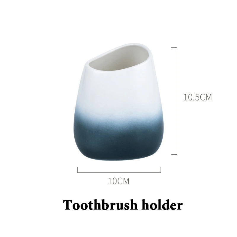 Juegos de accesorios de baño de cerámica, dispensador de loción gradiente, botella de bomba, soporte para cepillo de dientes, taza de enjuague bucal, jabón, herramientas de lavado de platos