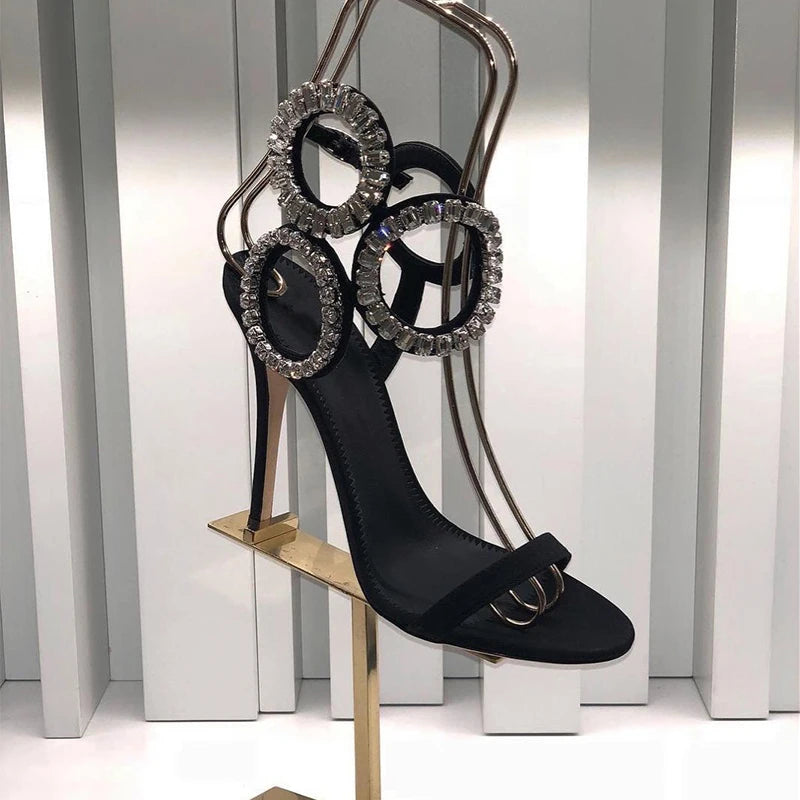 Nuevas Sandalias de punta estrecha de verano para mujer, zapatos de tacón súper alto con hebilla de diamantes de imitación, zapatos de moda para mujer, Sandalias para mujer
