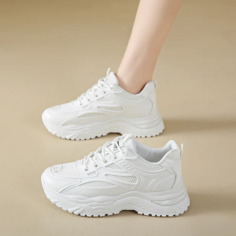 White Sneakers Women 2026 New Chunky Sneakers Women's Sports Shoes Thick Tennis Vulcanized Shoes Basket Platform Shoes