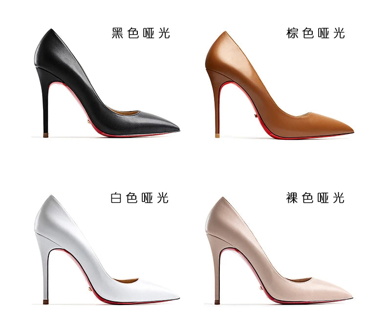 HLTINO, tacones altos de fondo rojo de 12cm, zapatos de lujo de cuero genuino, tacones de aguja súper altos para mujer con zapatos de tacón de primavera para mujer