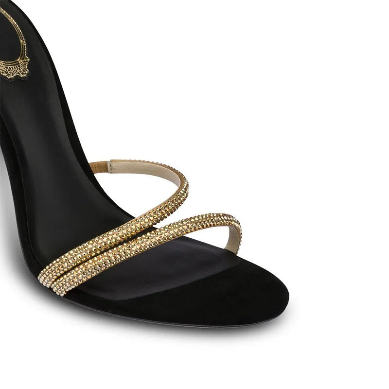 2025 Rhinestone Silver White Party Dress Shoes Snakelike Winding Stiletto High Heels Sexy Sandals for Women
