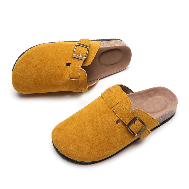 Custom Thick Sole Air Cushion Lightweight Summer Slippers Closed Toe Half Slipper Heightening Comfort Vintage Suede Sandals