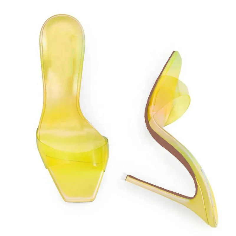Talon Femme 2025 Summer Fashion PVC Mules Shoes Women 12cm PU Rubber Thin Heels Platform Trending Escarpins Pour Femmes Slippers