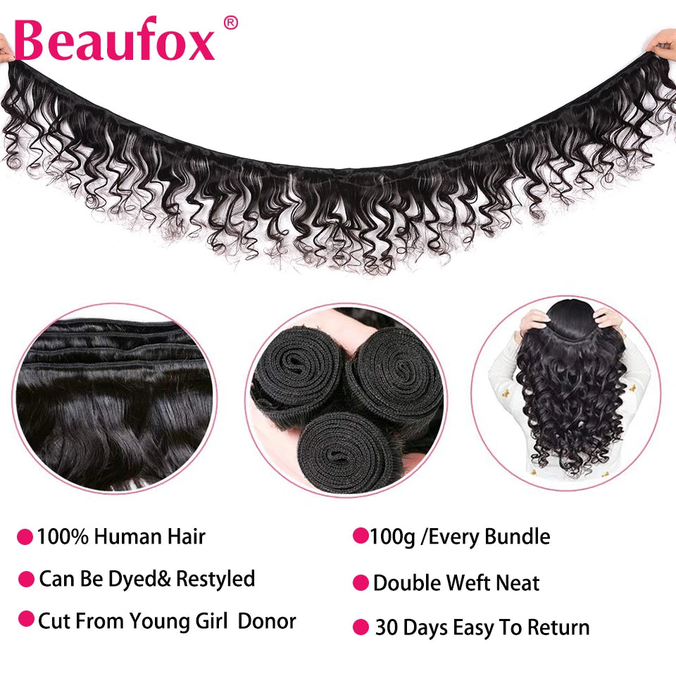   Beaufox-extensiones de cabello humano ondulado suelto, extensiones de pelo ondulado peruano sin procesar, cabello humano ondulado suelto, 1/3/4 mechones, ofertas de trama