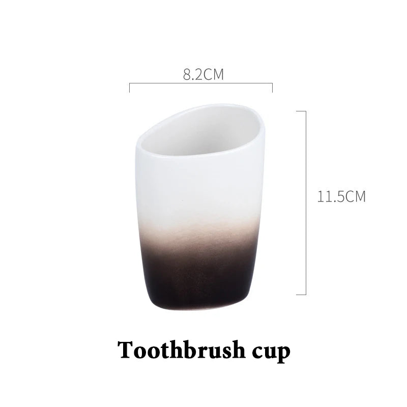 Juegos de accesorios de baño de cerámica, dispensador de loción gradiente, botella de bomba, soporte para cepillo de dientes, taza de enjuague bucal, jabón, herramientas de lavado de platos