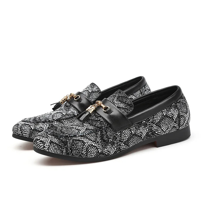 Snake-shaped Pattern Quality Men's PU Leather Shoes, Hybrid Men's Casual Shoes, One-legged Shoes