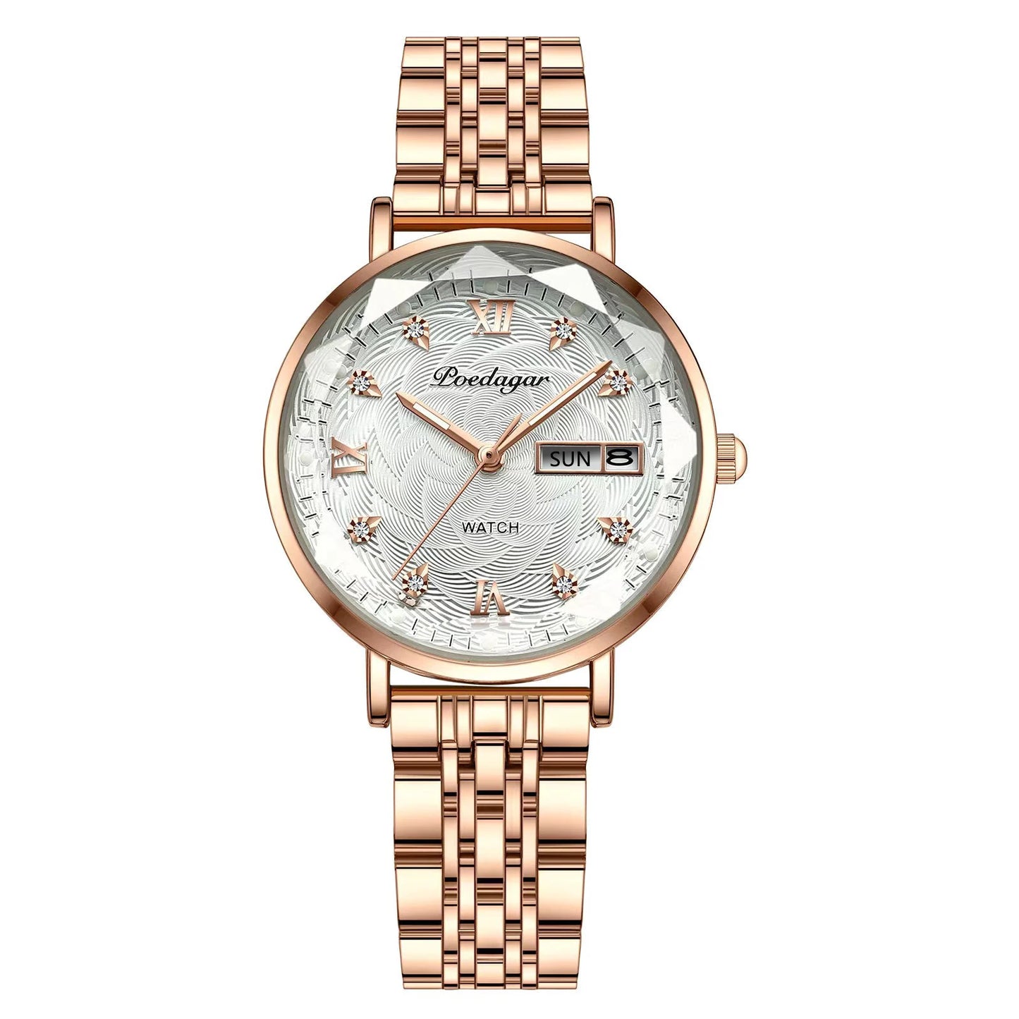 Reloj POEDAGAR para mujer, nueva moda, reloj de pulsera de acero inoxidable de lujo, pulsera Simple de oro rosa, relojes luminosos impermeables para mujer