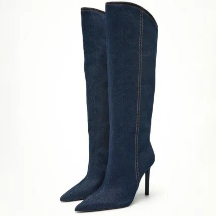 Denim Blue Jeans New Style Botas De Dama Winter and Fall Shoes Knee High Women's Boots