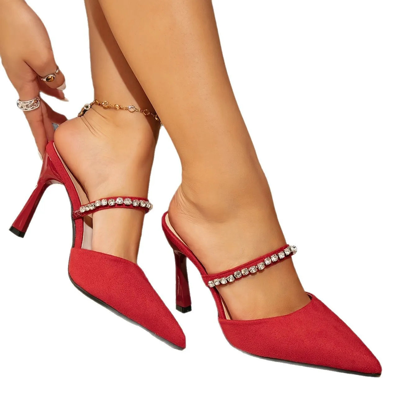 QLFashion Womens High-heeled Sandals Red Fine Fashion Flash Pointed Sexy Simple Shoes