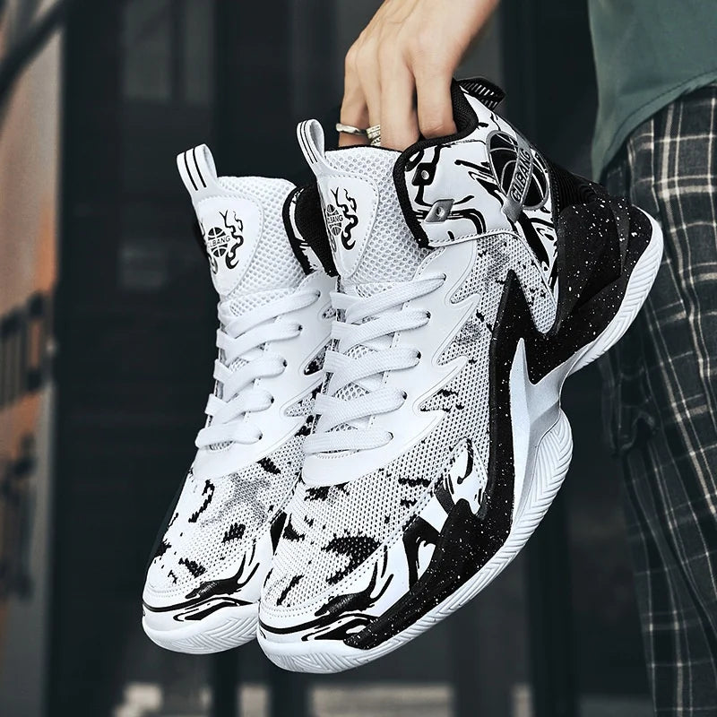 Unisex Mid Top Basketball Shoes Microfiber Upper Trendy Patchwork Color Thick Bottom Sneakers Year-Round Fashion Summer Spring