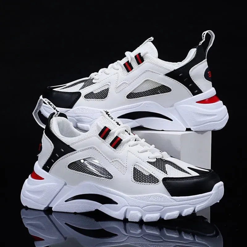 2025 New Men's Spring Autumn Breathable Mesh Hand-painted Thick Sole Shock Absorption Dad Shoes All-match Trendy Sneakers