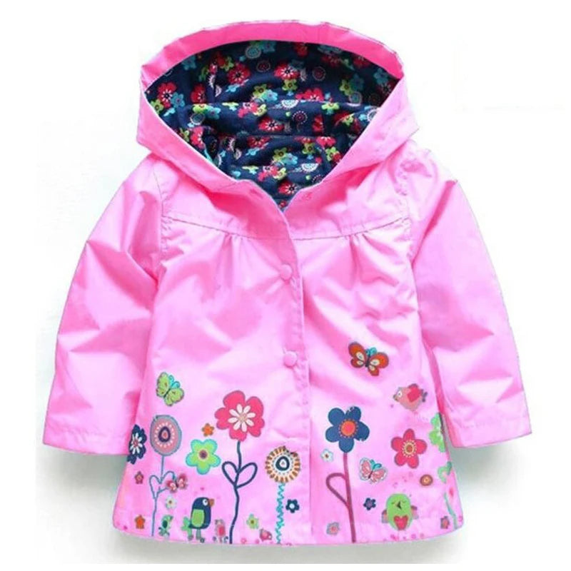 Chaqueta impermeable de flores para niñas, abrigo rompevientos con capucha, impermeable informal, ropa para niños de 2 a 6 años, otoño