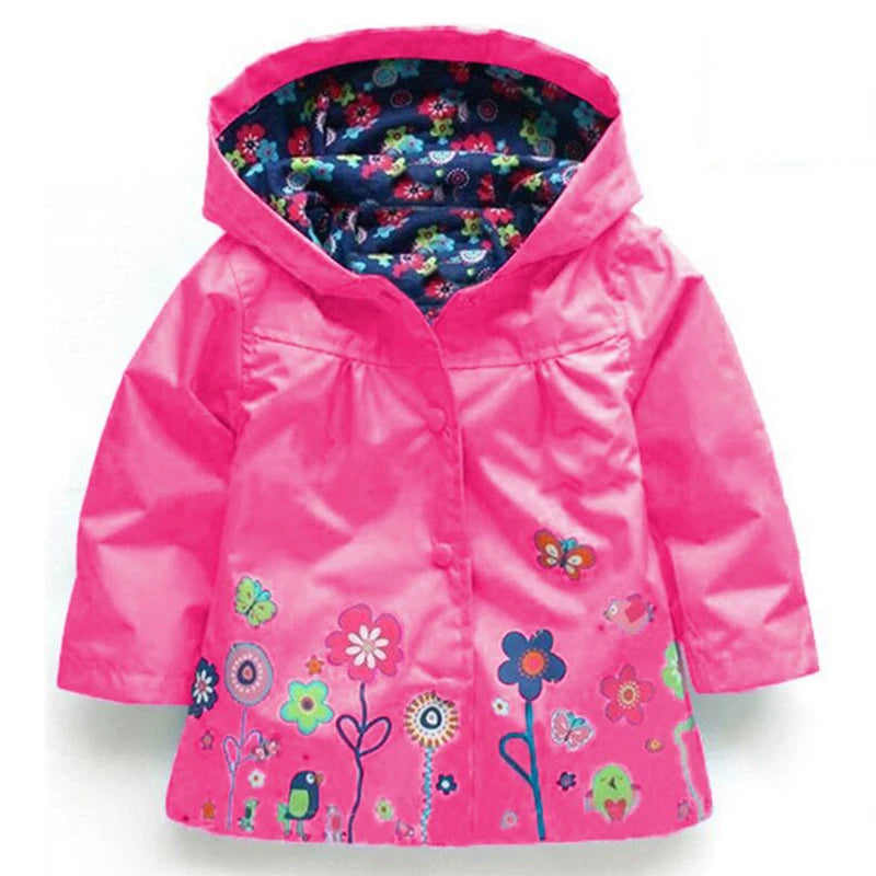 Chaqueta impermeable de flores para niñas, abrigo rompevientos con capucha, impermeable informal, ropa para niños de 2 a 6 años, otoño