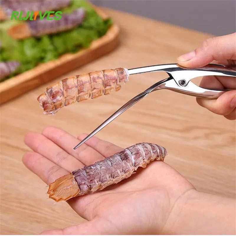 Pelador de camarones de acero inoxidable, cuchillo de pesca para camarones, removedor de cáscara de langosta, dispositivo de pelado, herramientas de cocina para mariscos