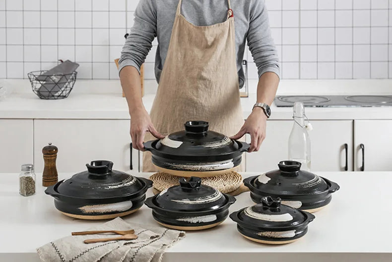 Cazuela de cerámica de estilo japonés, olla pequeña negra, cacerola de arcilla, utensilios de cocina para el hogar, suministros de cocina, olla para sopa, 1 Uds.