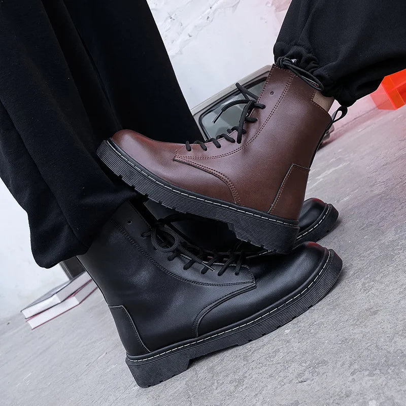 Women Fashion Leather Boots Waterproof Warm Boots Man Ankle  Boots British Style Shoes