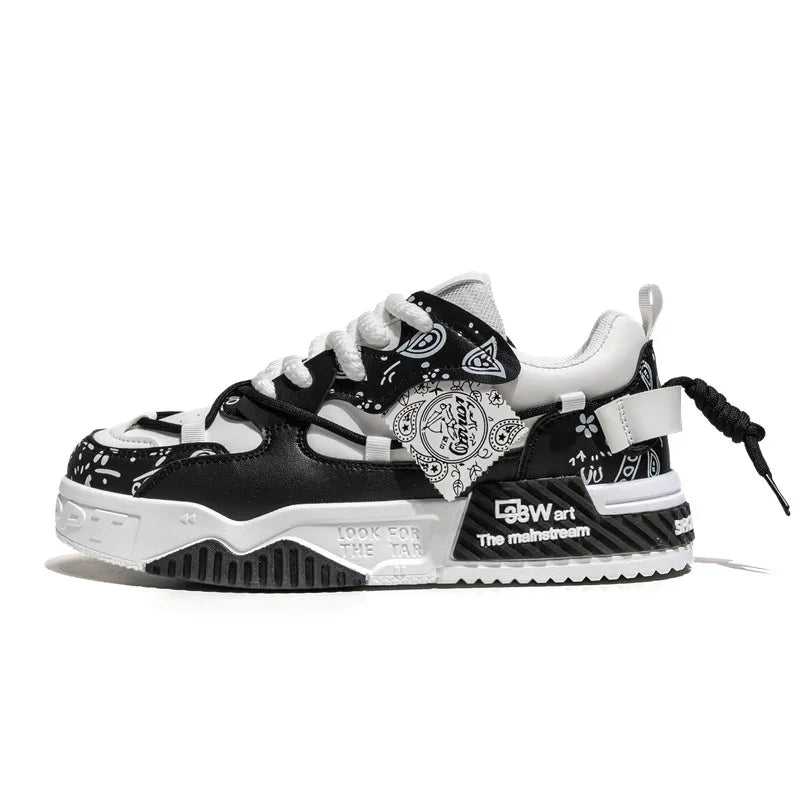 Custom Logo Outdoor Fashion Graffiti Pu Leather Casual Sport Shoes Men's Skate Board Leisure Sneakers for Men Running Sports
