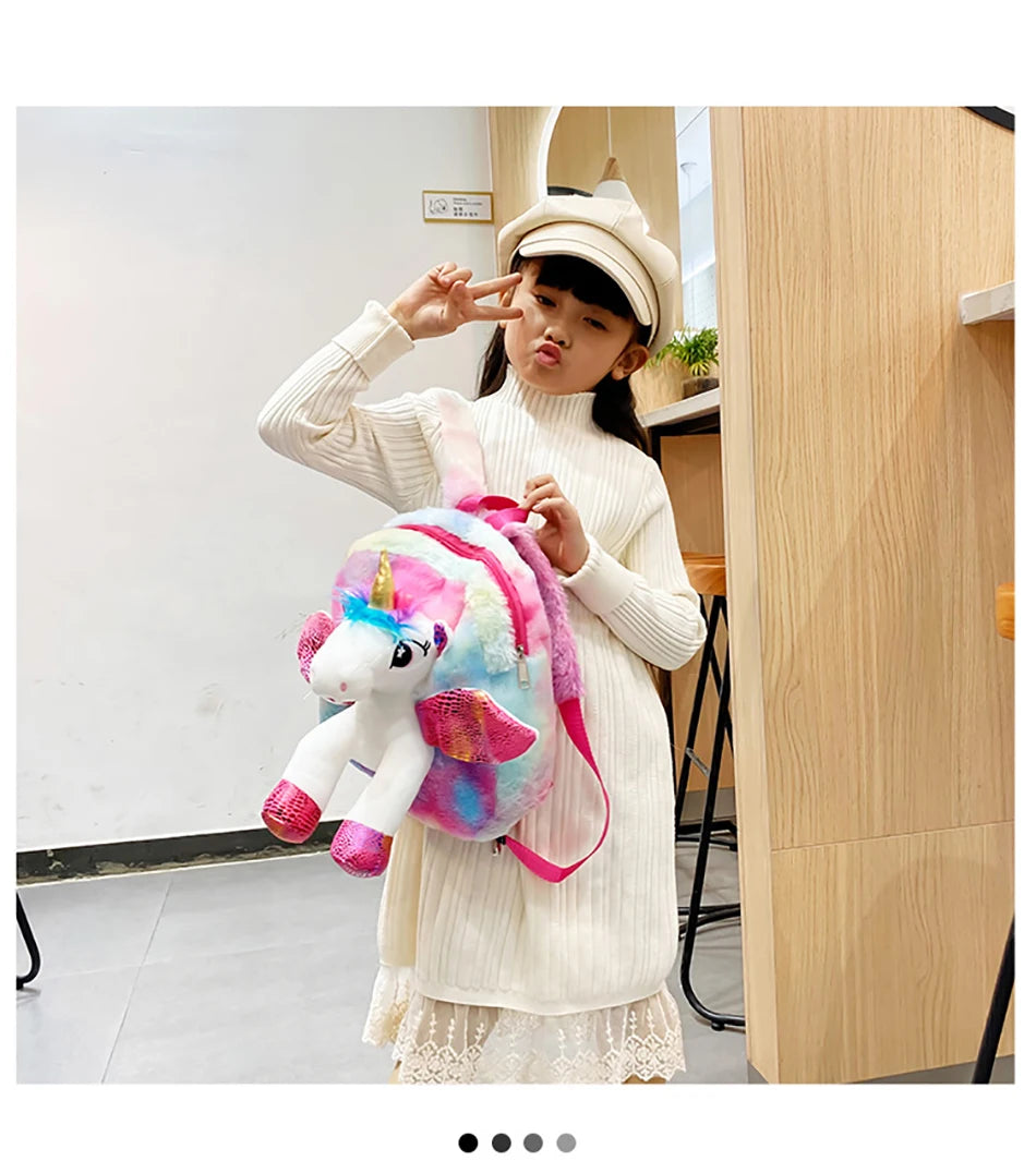 Mochila escolar de dibujos animados de unicornios para niñas, morral 3D de piel de viaje, bonito, regalo para niños