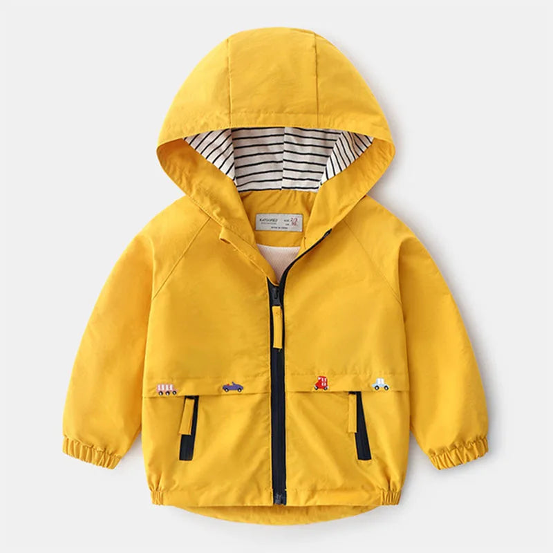 Abrigos de primavera y otoño para niños, chaquetas para niños, cortavientos con capucha y bolsillo, prendas de vestir exteriores con cremallera, ropa para bebés de 2 a 7 años