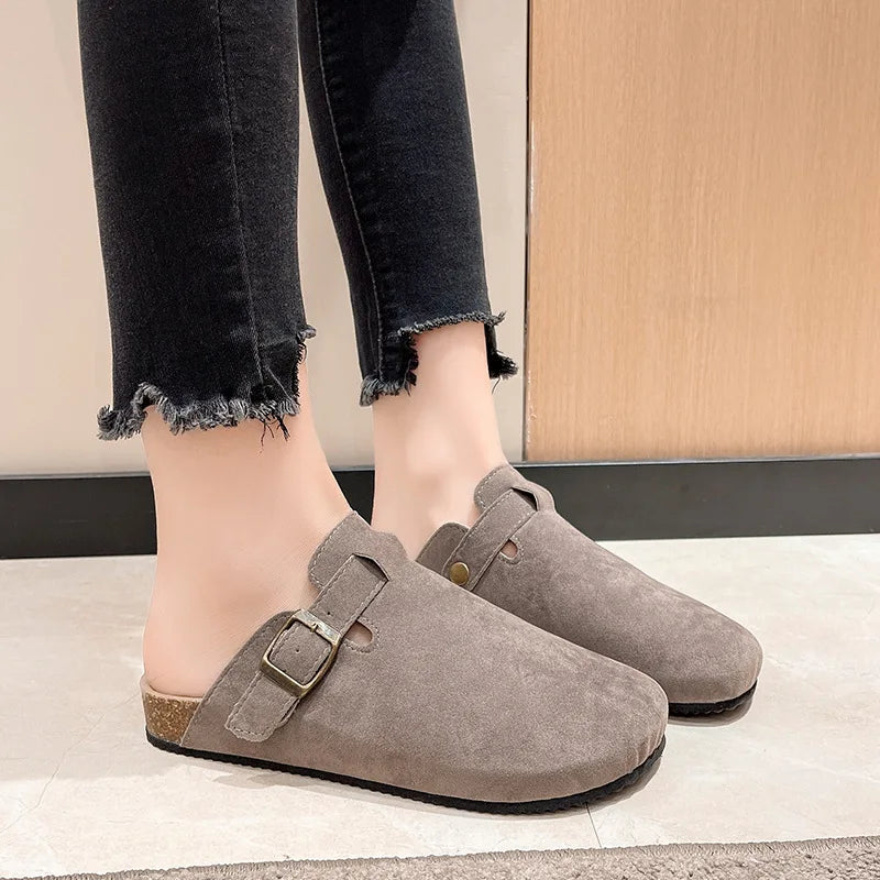 Custom Thick Sole Air Cushion Lightweight Summer Slippers Closed Toe Half Slipper Heightening Comfort Vintage Suede Sandals