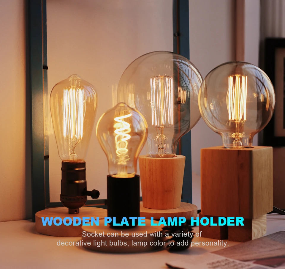 Lámpara de mesa de madera moderna Retro E27, luz decorativa para escritorio, lámparas de arte interior, decoración para sala de estar, dormitorio, mesita de noche, Base de luces para Bar, enchufe europeo