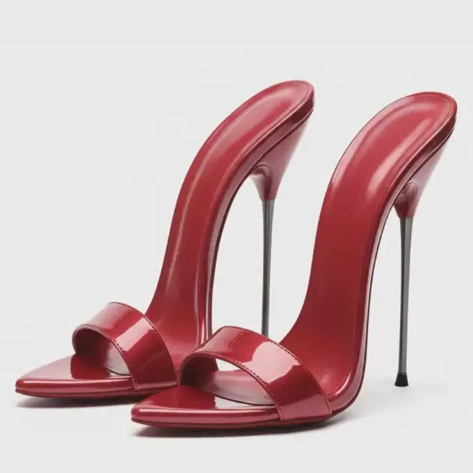 Women Supper High Silver Thin Heels Sandals Summer Big Size 45 Dress Wide Fit Denim Shoes Dress Stiletto Single Band Mules