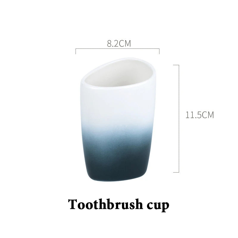 Juegos de accesorios de baño de cerámica, dispensador de loción gradiente, botella de bomba, soporte para cepillo de dientes, taza de enjuague bucal, jabón, herramientas de lavado de platos