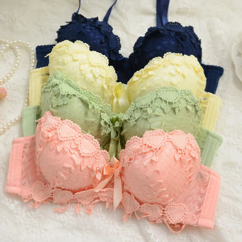 ZZYUP Lovely Girls Lace Bra Panty Sets Cute Japanese Underwire Push up Lace Bra Set